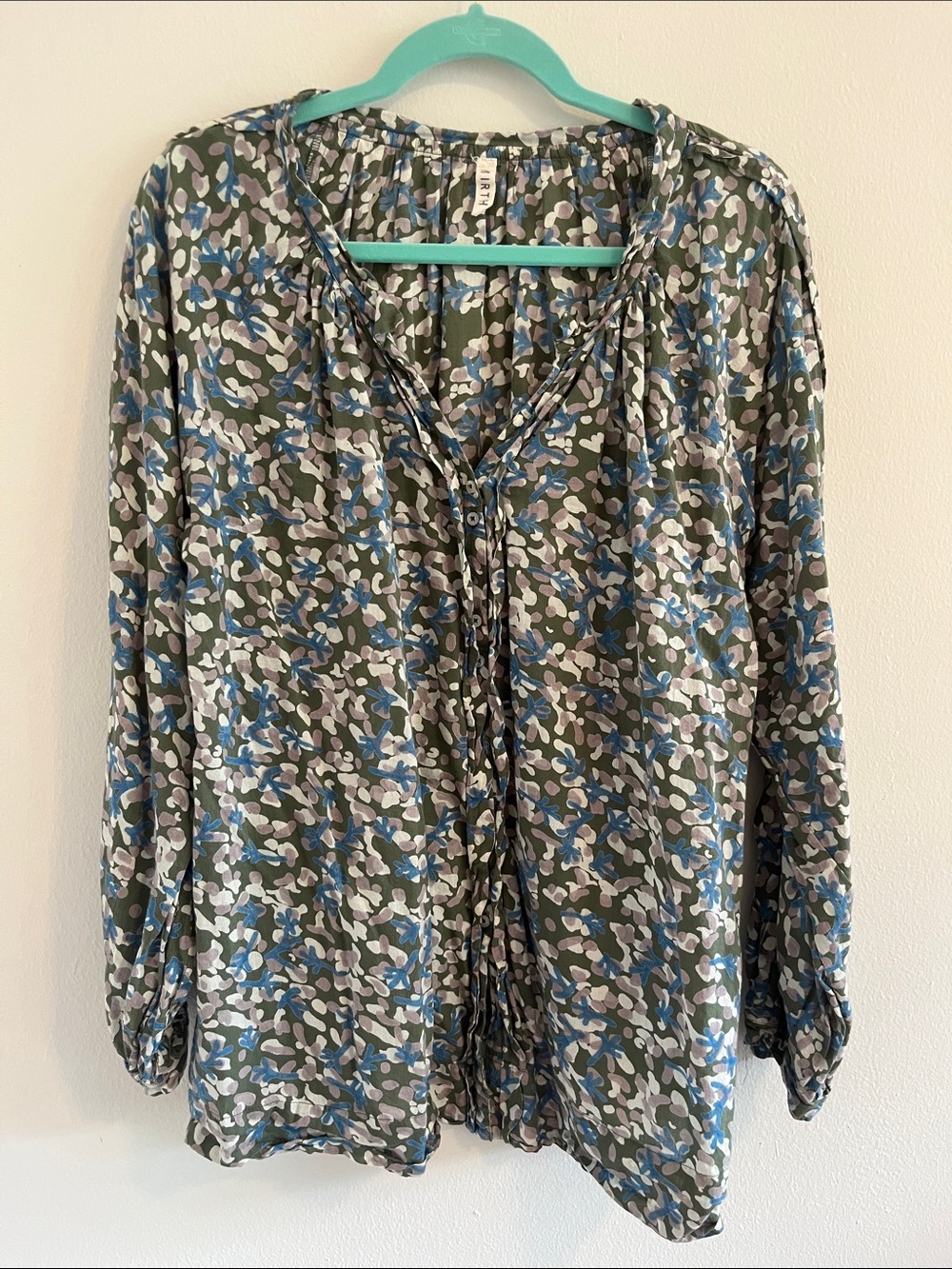 Mirth Olive Floral Blouse with ruffles